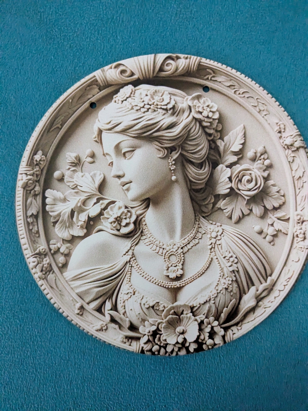 Elegant Decorative Victorian Woman Cream Medallion Wall Plaque.